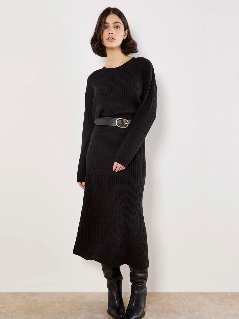 Sz L⭐️NWT APRICOT Soft Black Cable Knit Midi Skirt. Fits 29 -31 “ Comfortably